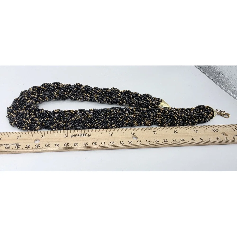 Black & Gold Necklace Seed Bead‎ Braided Chocker Necklace 18-20.75